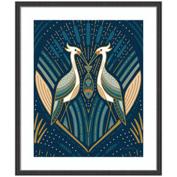 Framed Art Art Deco Herons Blue by Carey Copeland