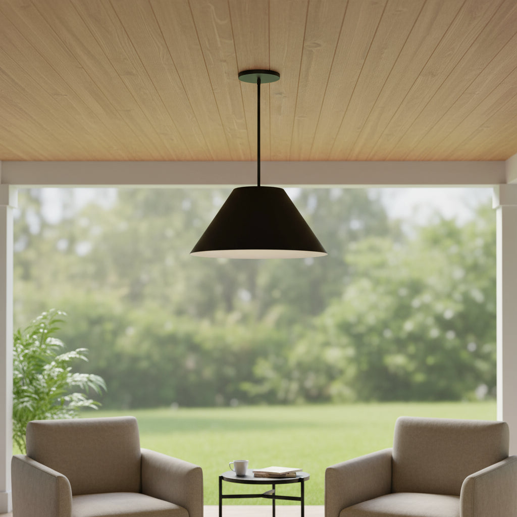 22 Black Aluminum Cone LED Dimmable Outdoor Pendent Hanging Light