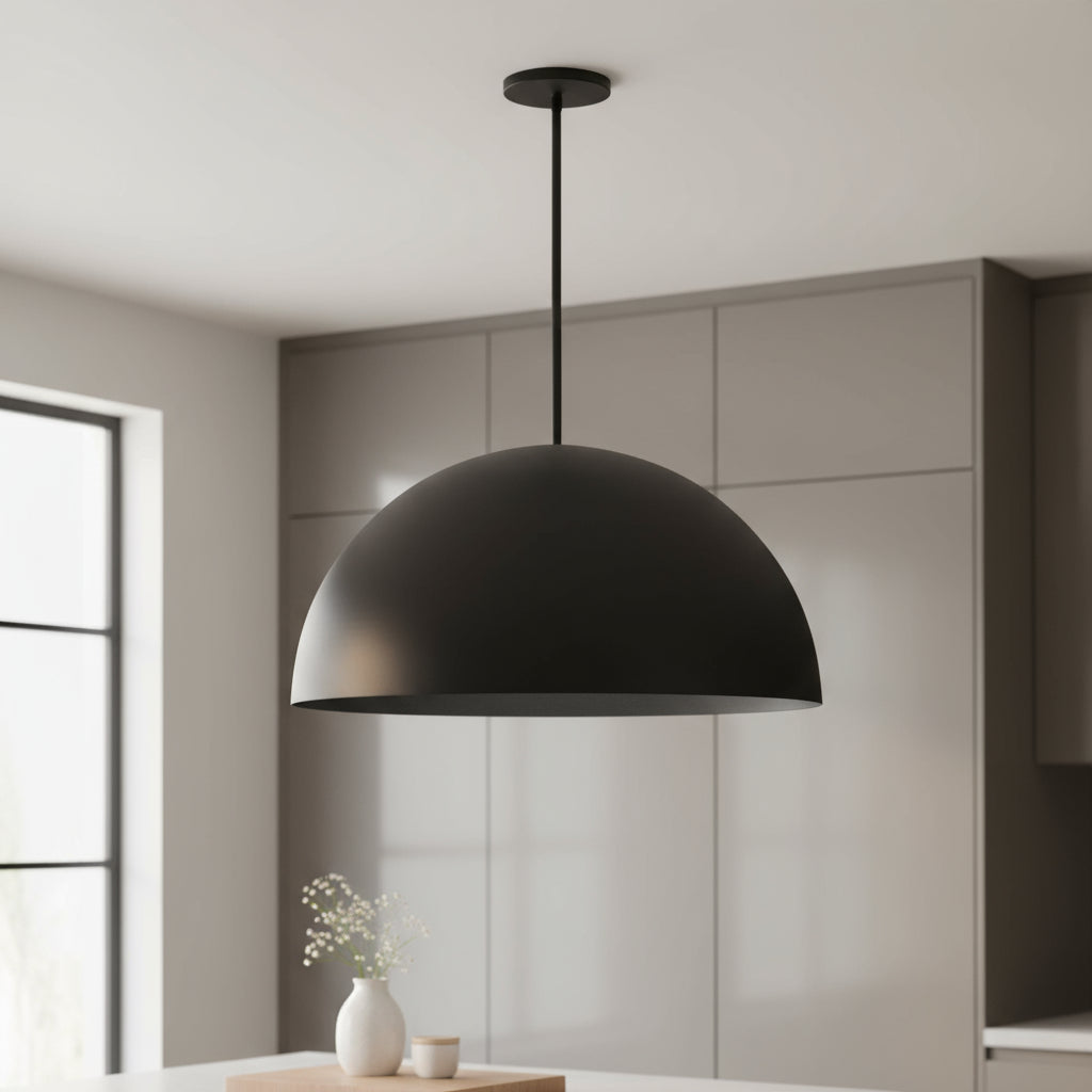 32 Black Aluminum Dome LED Dimmable Outdoor Pendent Hanging Light