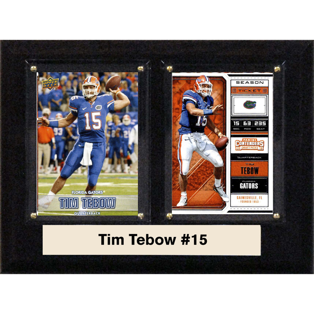 Ncaa 6 Inch X8 Inch  Tim Tebow Florida Gators Two Card Plaque
