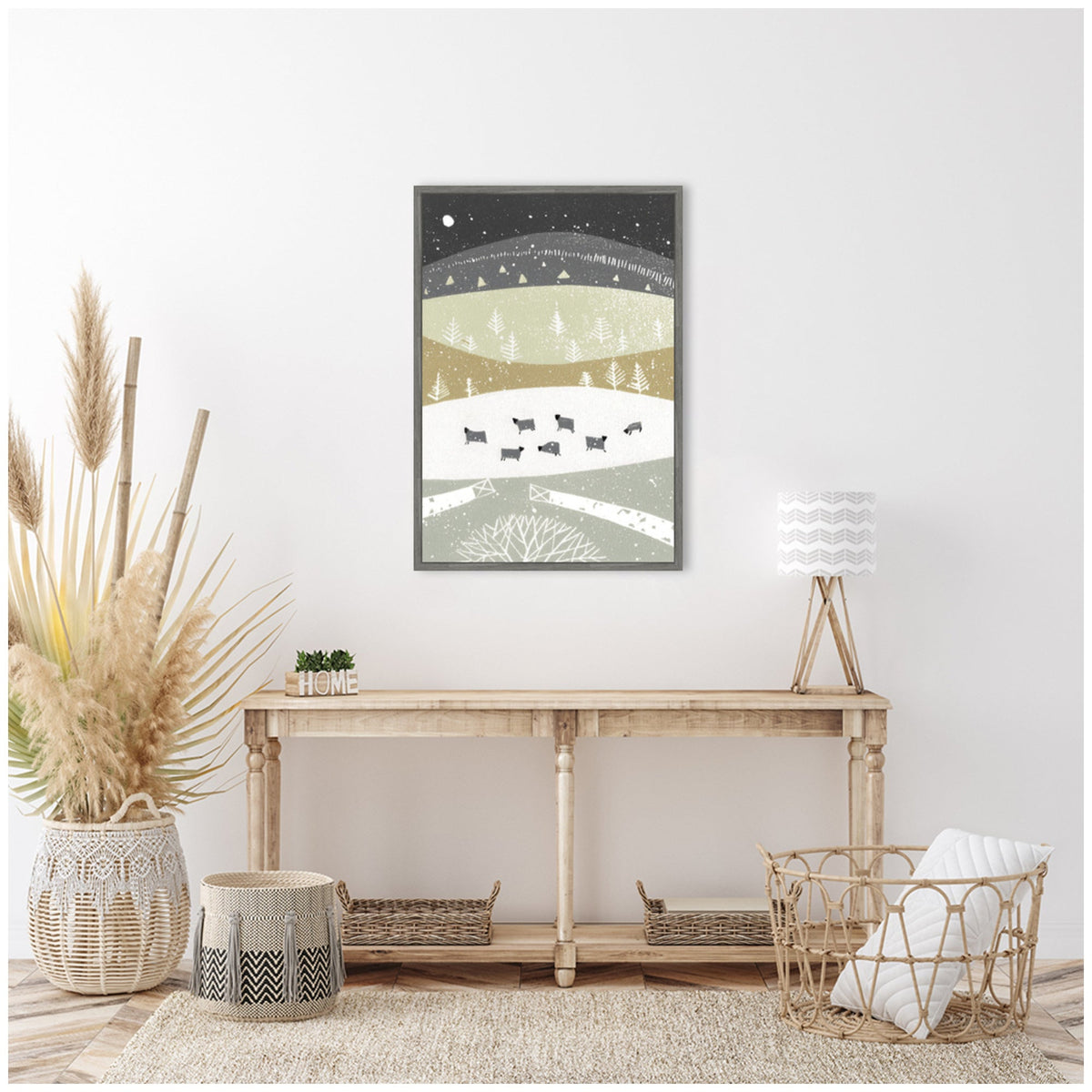 Sylvie Folk Dales Snow Linocut Framed Canvas by Giuliana Lazzerini