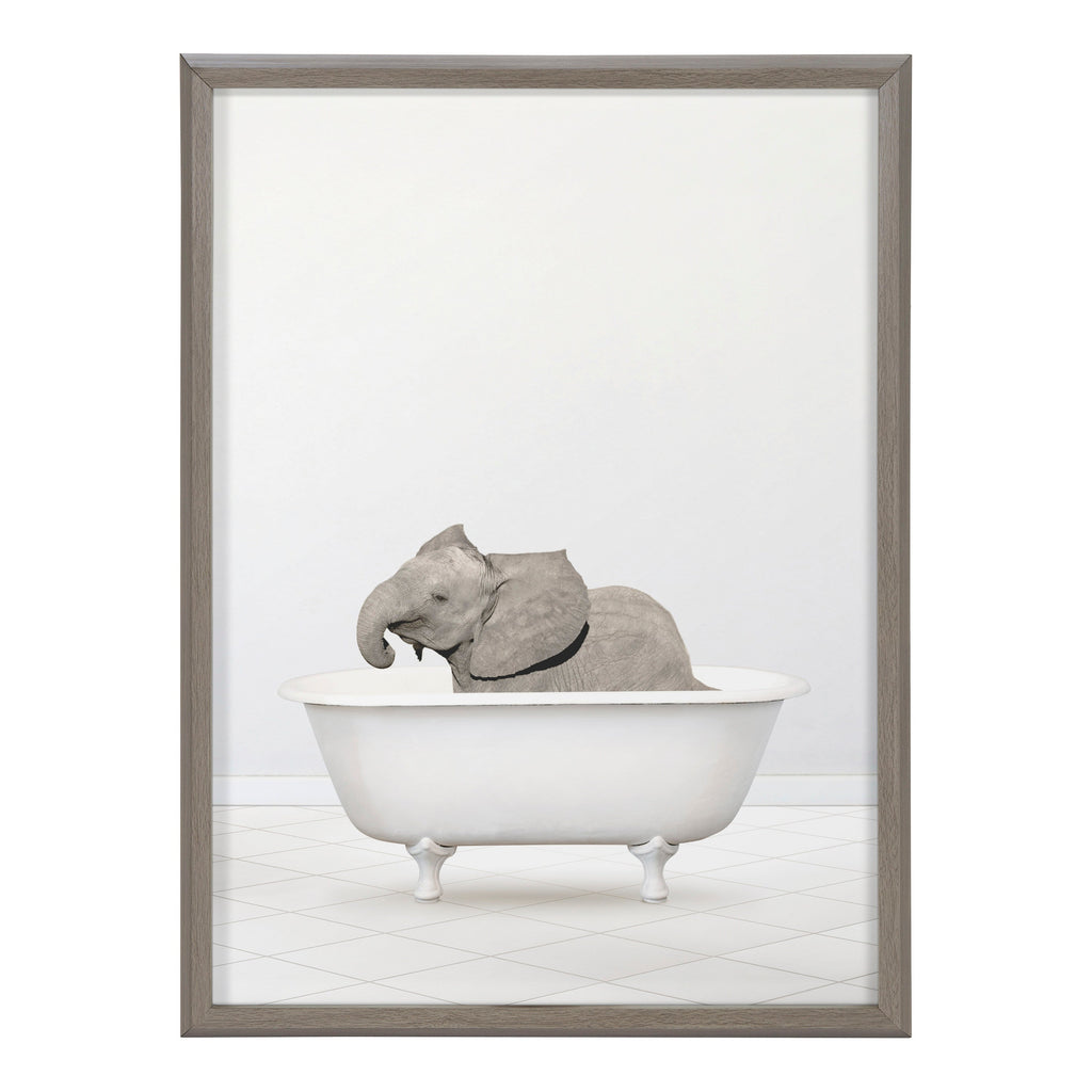 Blake Baby Elephant Solo Bathtub Framed Printed Glass by Amy Peterson
