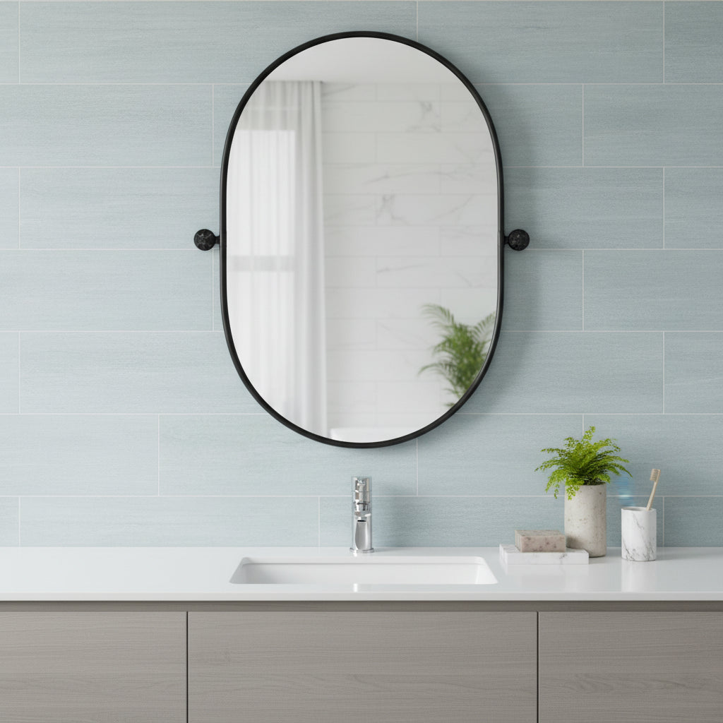 32 Black Aluminum Oval Adjustable Tilting Framed Accent Mirror
