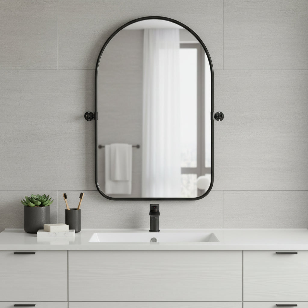 36 Black Metal Arch Framed Accent Mirror