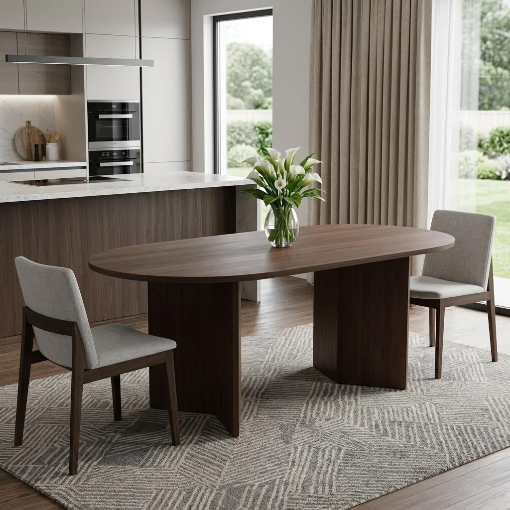 67 Brown Wood Double Pedestal Base Oval Dining Table