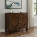 34 Brown Wood Carved Geometric Accent Cabinet With Two Doors