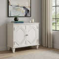 34 White Wood Carved Geometric Accent Cabinet With Two Doors