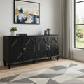 66 Black Wood Carved Geometric Accent Cabinet With Four Doors