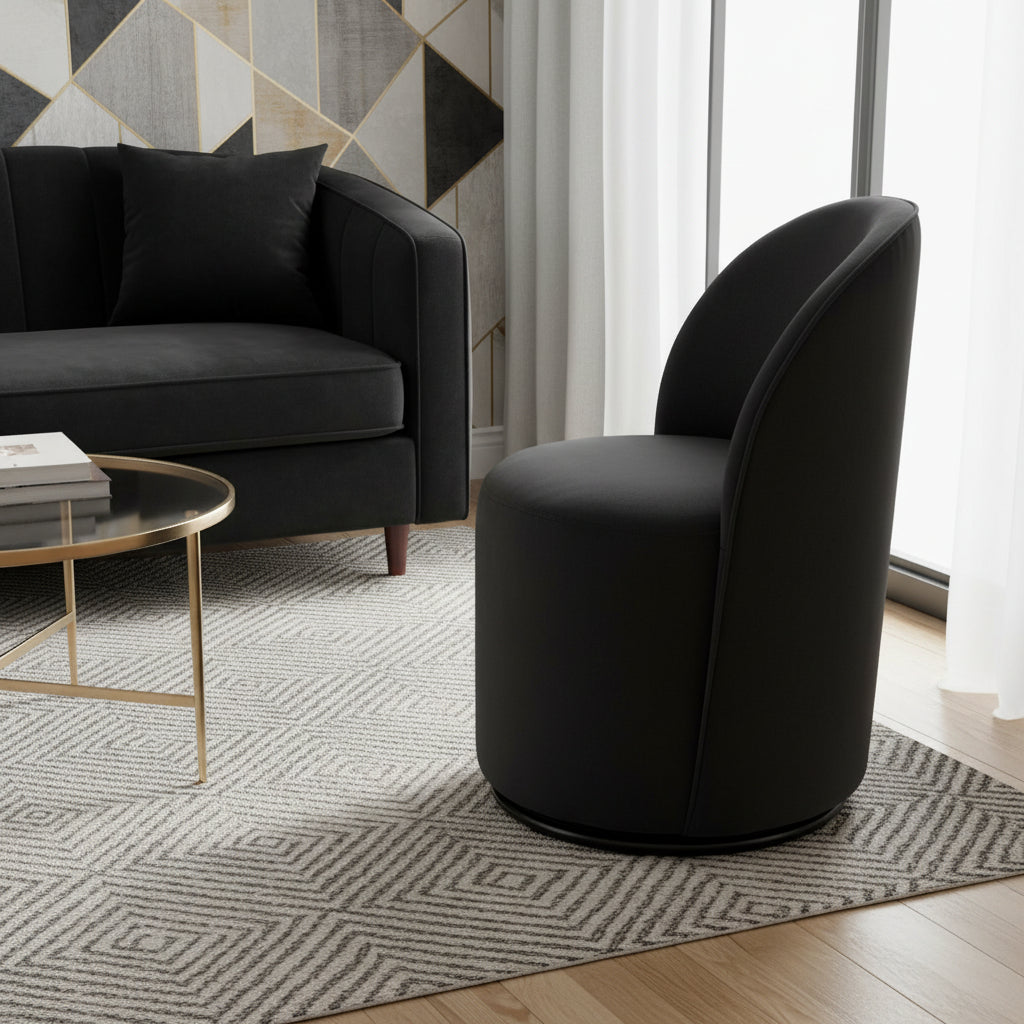 Black Velvet Curved Back Swivel Dining Arm Chair
