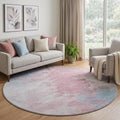 8 Blush Blue And Ivory Abstract Washable Round Rug With UV Protection