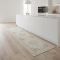 8 Ivory And Brown Floral Medallion Washable Runner Rug
