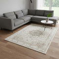 8 X 10 Ivory And Brown Floral Medallion Washable Area Rug