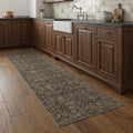 8 Brown And Beige Floral Medallion Washable Runner Rug