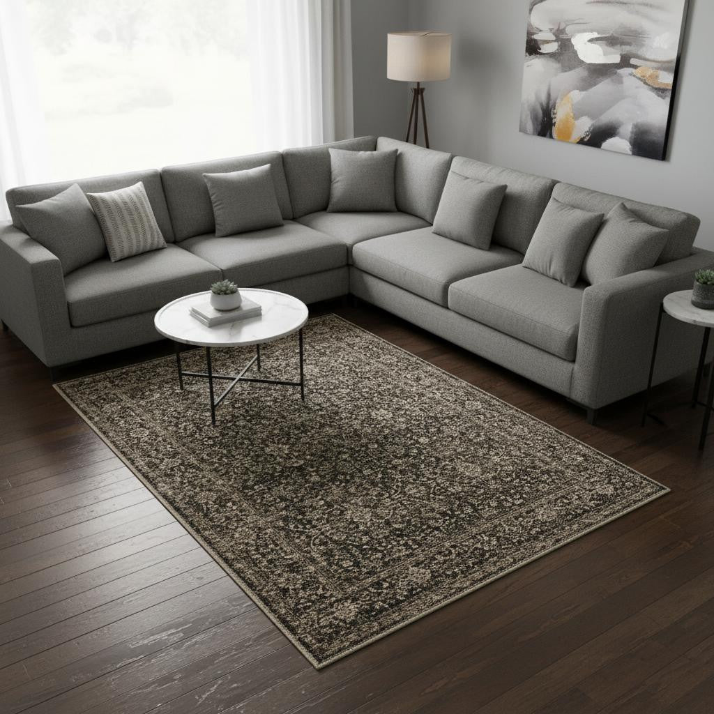 8 X 10 Brown And Beige Floral Medallion Washable Area Rug