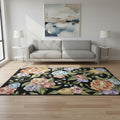 5 X 7 Black Green And Orange Floral Washable Area Rug