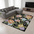 6 X 9 Black Green And Orange Floral Washable Area Rug