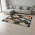 9 X 12 Black Green And Orange Floral Washable Area Rug