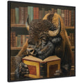 Sylvie Traditional Buffalo Reading in Library Framed Canvas by The Creative Bunch Studio