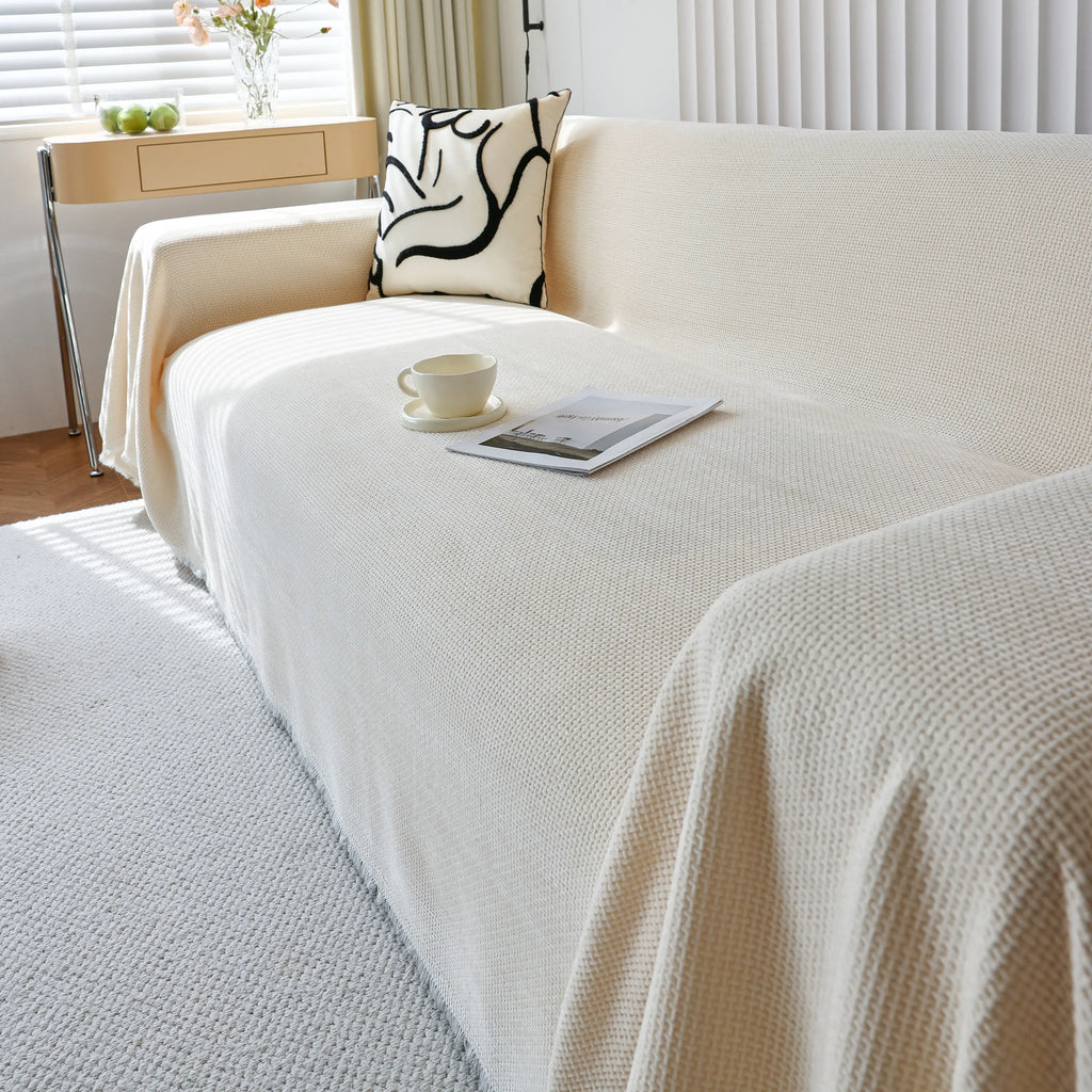 Chenille Thickened Solid Couch Blanket Throws, Reversible Couch Covers for Sectional Couches