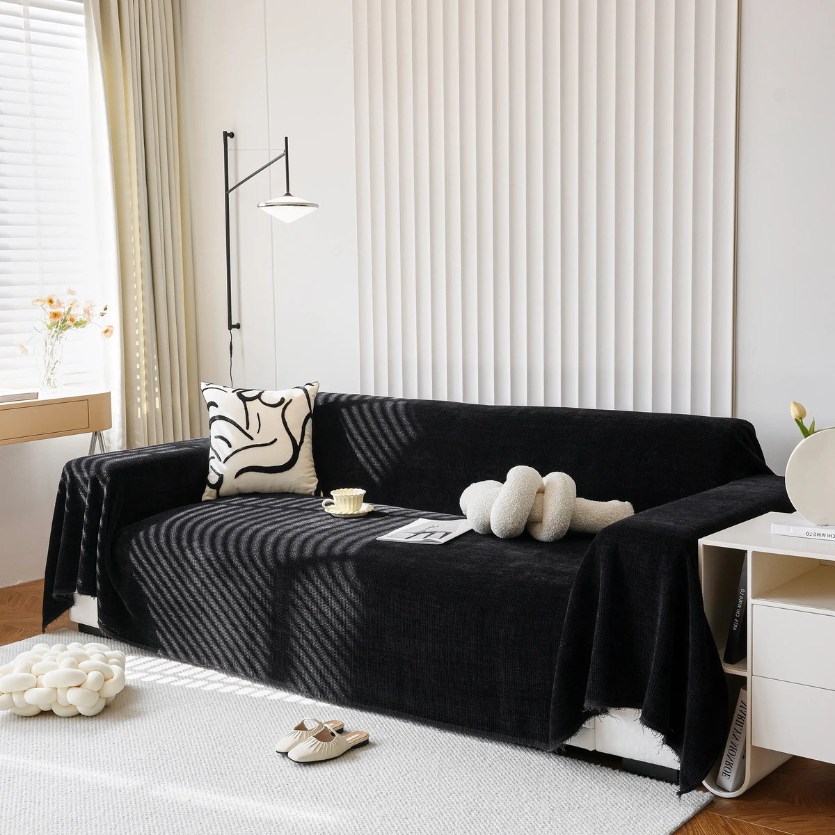 Chenille Thickened Solid Couch Blanket Throws, Reversible Couch Covers for Sectional Couches