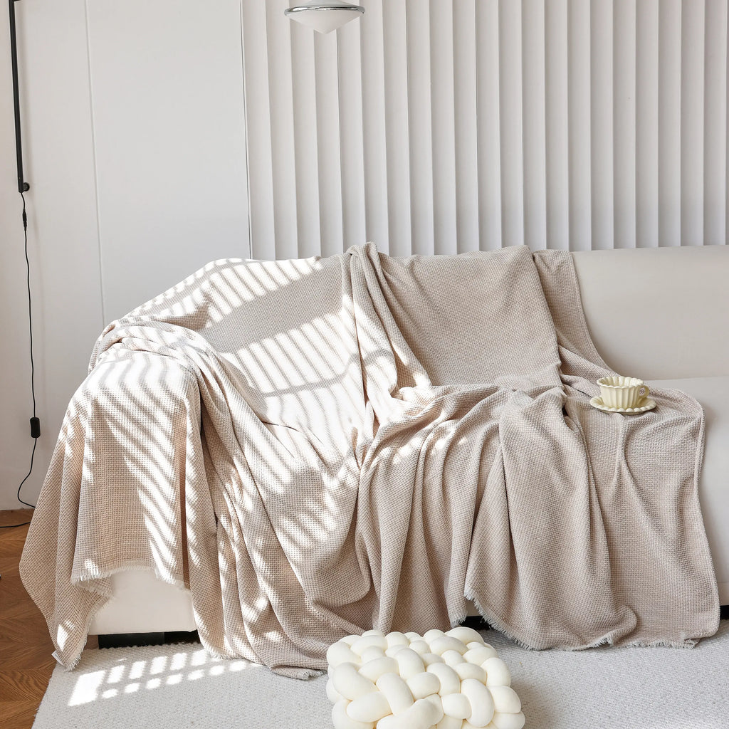Chenille Thickened Solid Couch Blanket Throws, Reversible Couch Covers for Sectional Couches
