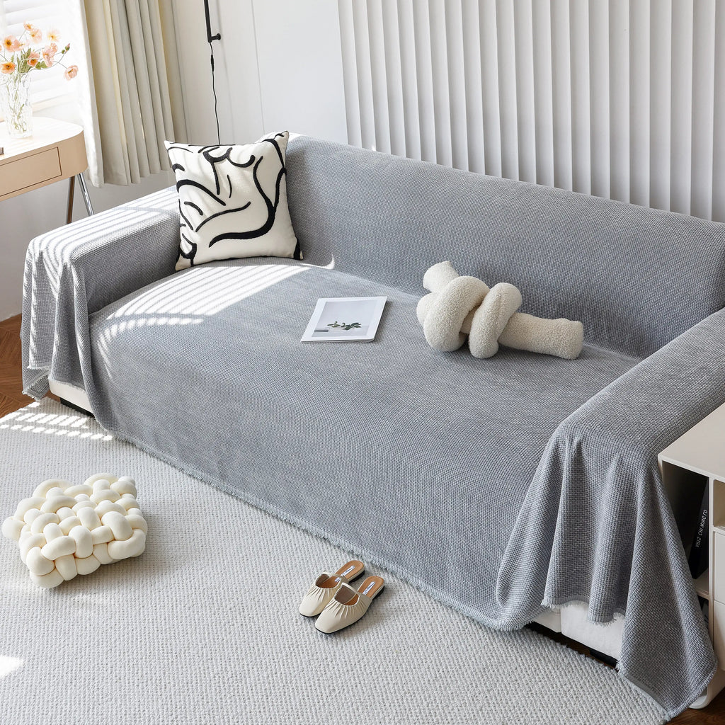 Chenille Thickened Solid Couch Blanket Throws, Reversible Couch Covers for Sectional Couches