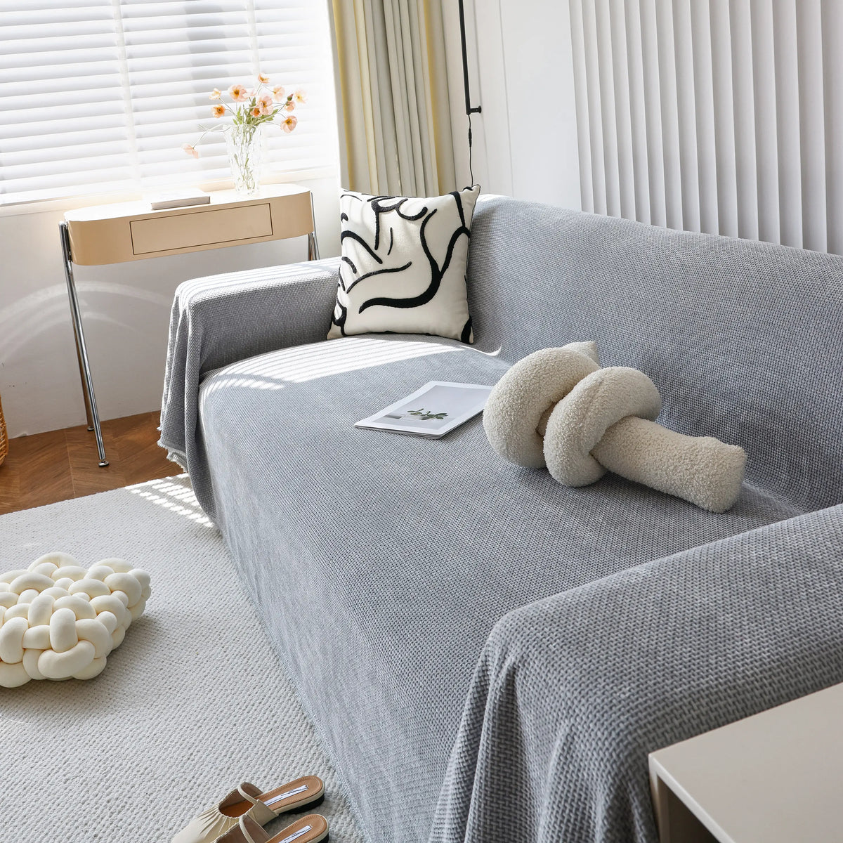 Chenille Thickened Solid Couch Blanket Throws, Reversible Couch Covers for Sectional Couches