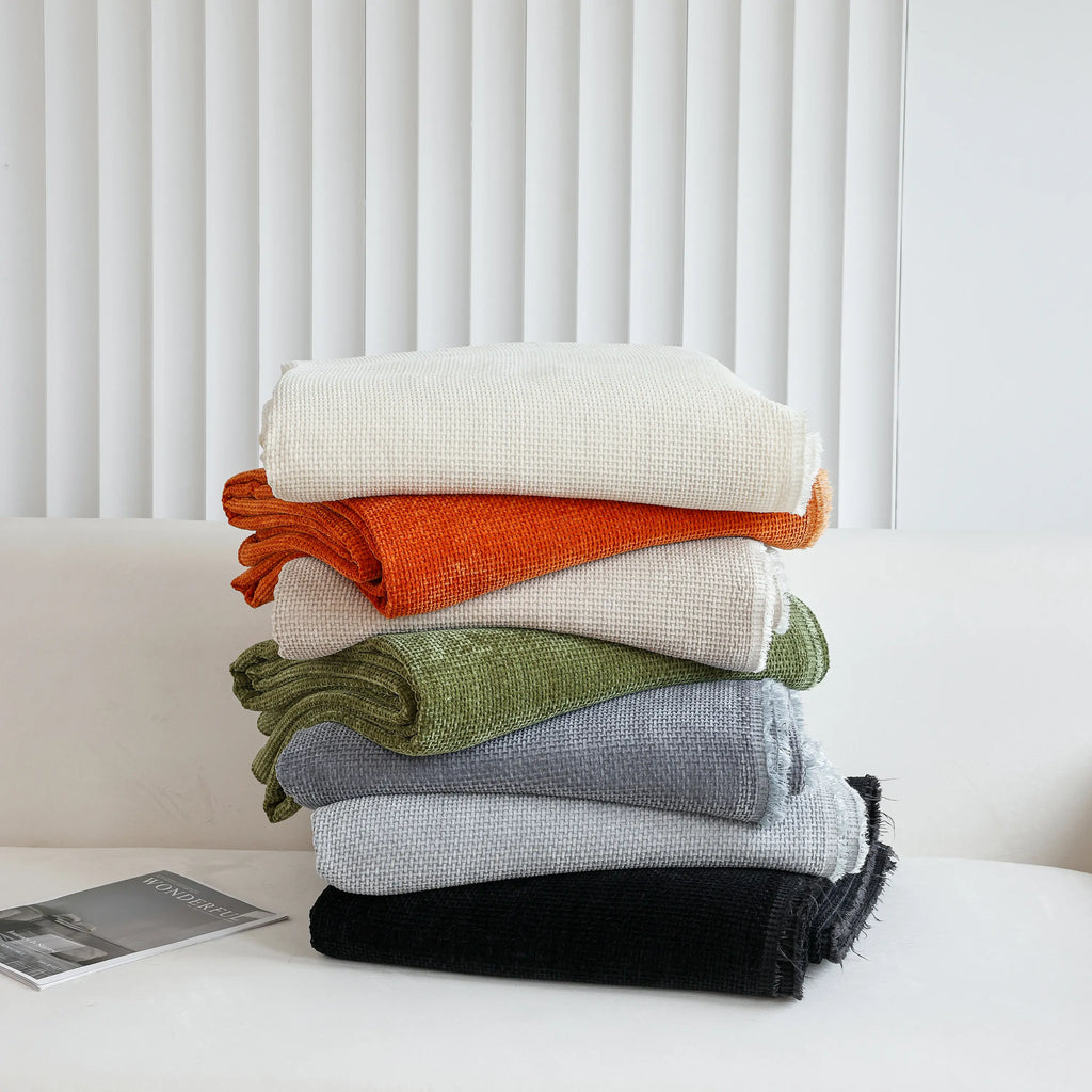 Chenille Thickened Solid Couch Blanket Throws, Reversible Couch Covers for Sectional Couches