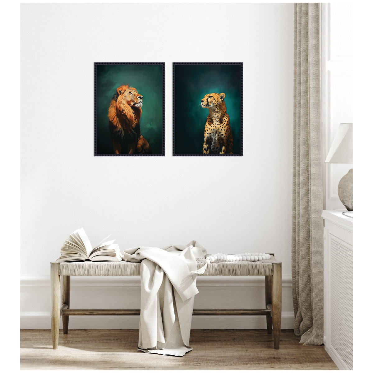 Twlight Lion and Cheetah 2 Piece Framed Canvas Wall Art Set by The Creative Bunch Studio