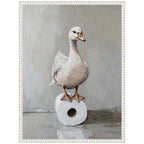 Sylvie Goose Standing on a Toilet Paper Roll Bathroom Art Framed Canvas by The Creative Bunch Studio
