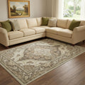 9 X 12 Brown Beige And Ivory Medallion Washable Area Rug