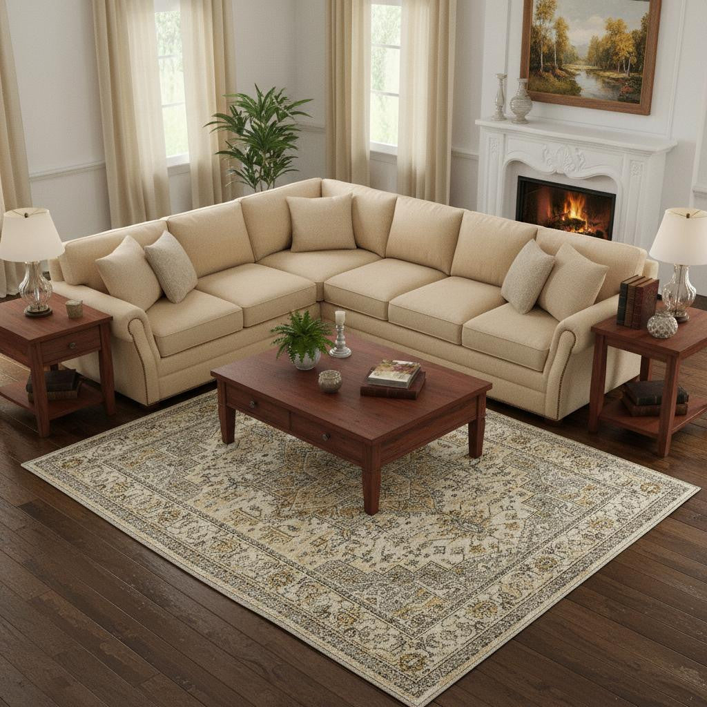 8 X 10 Ivory And Brown Oriental Washable Area Rug