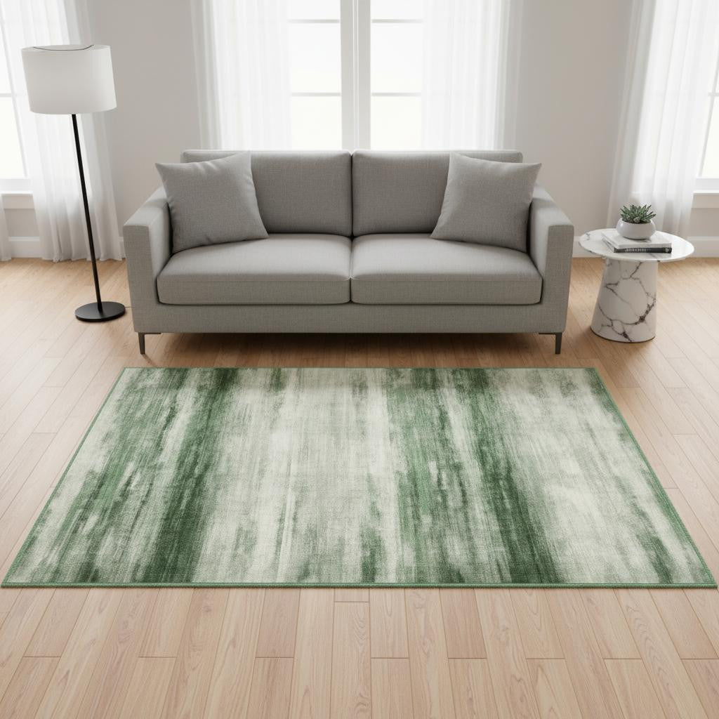 5 X 7 Green And Ivory Abstract Washable Area Rug