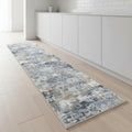 8 Blue And Ivory Abstract Washable Runner Rug