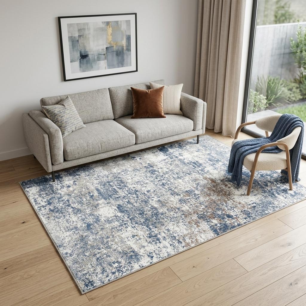 5 X 7 Blue And Ivory Abstract Washable Area Rug