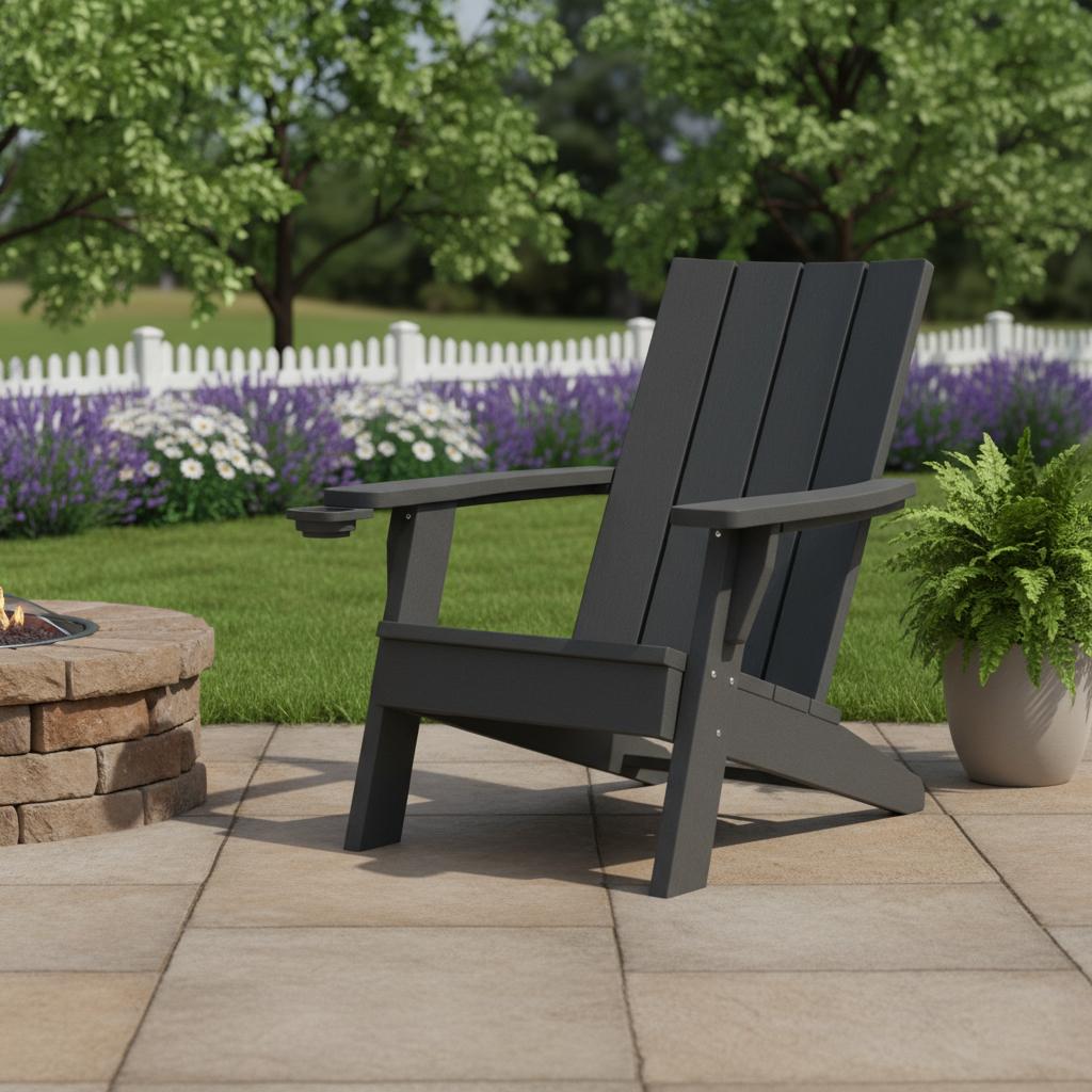 35 Black Faux Wood Heavy Duty Plastic Outdoor Adirondack Chair