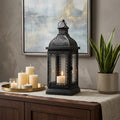 13 Clear And Black Glass And Metal Tabletop Lantern Candle Holder