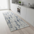 8 Ivory And Slate Blue Abstract Washable Runner Rug