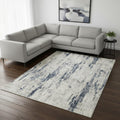 8 X 10 Ivory And Slate Blue Abstract Washable Area Rug