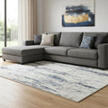 9 X 12 Ivory And Slate Blue Abstract Washable Area Rug