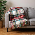 55 X 70 Black Red And White Plaid Cotton Blend Plush Throw Blanket with Fringe