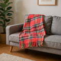 55 X 70 Red Black And White Plaid Cotton Blend Plaid Throw Blanket with Fringe