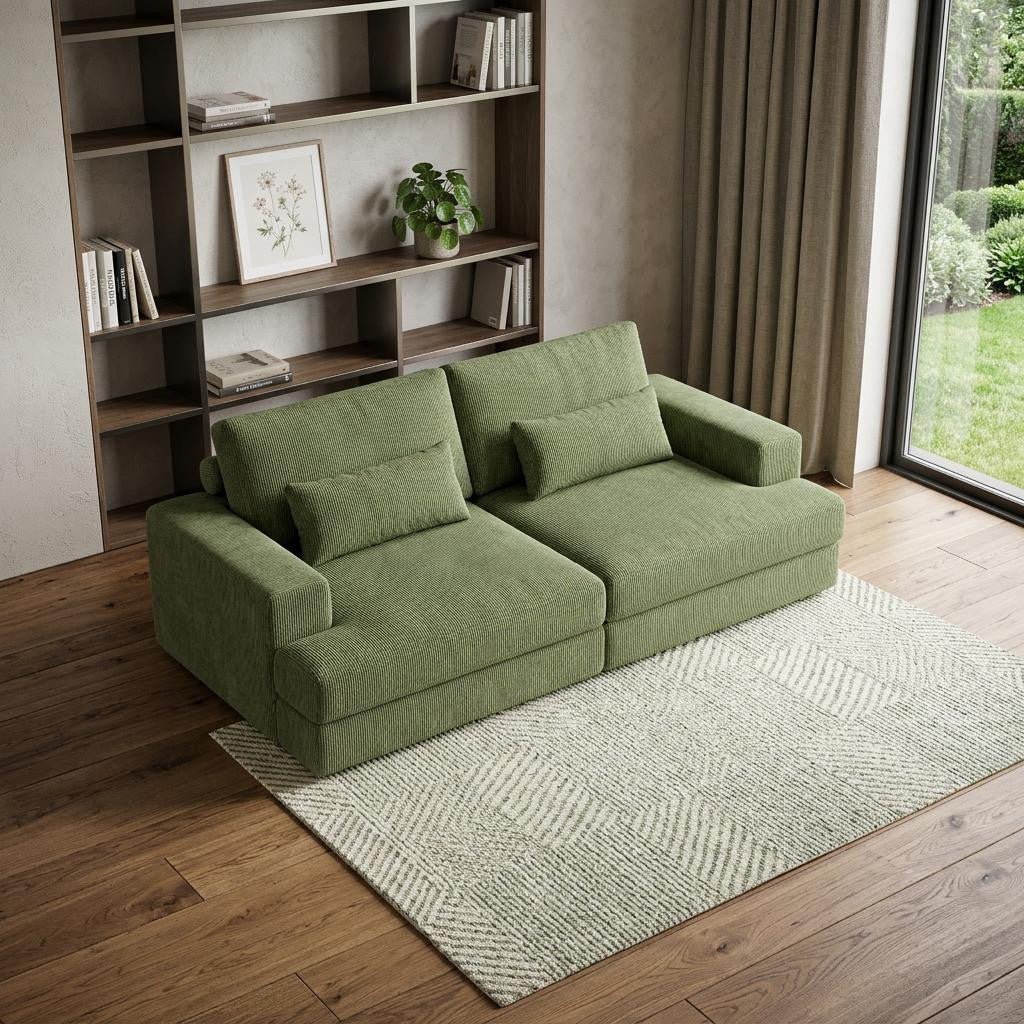 93 Green Corduroy Modular Stainless Steel Sleeper Sofa With Toss Pillows
