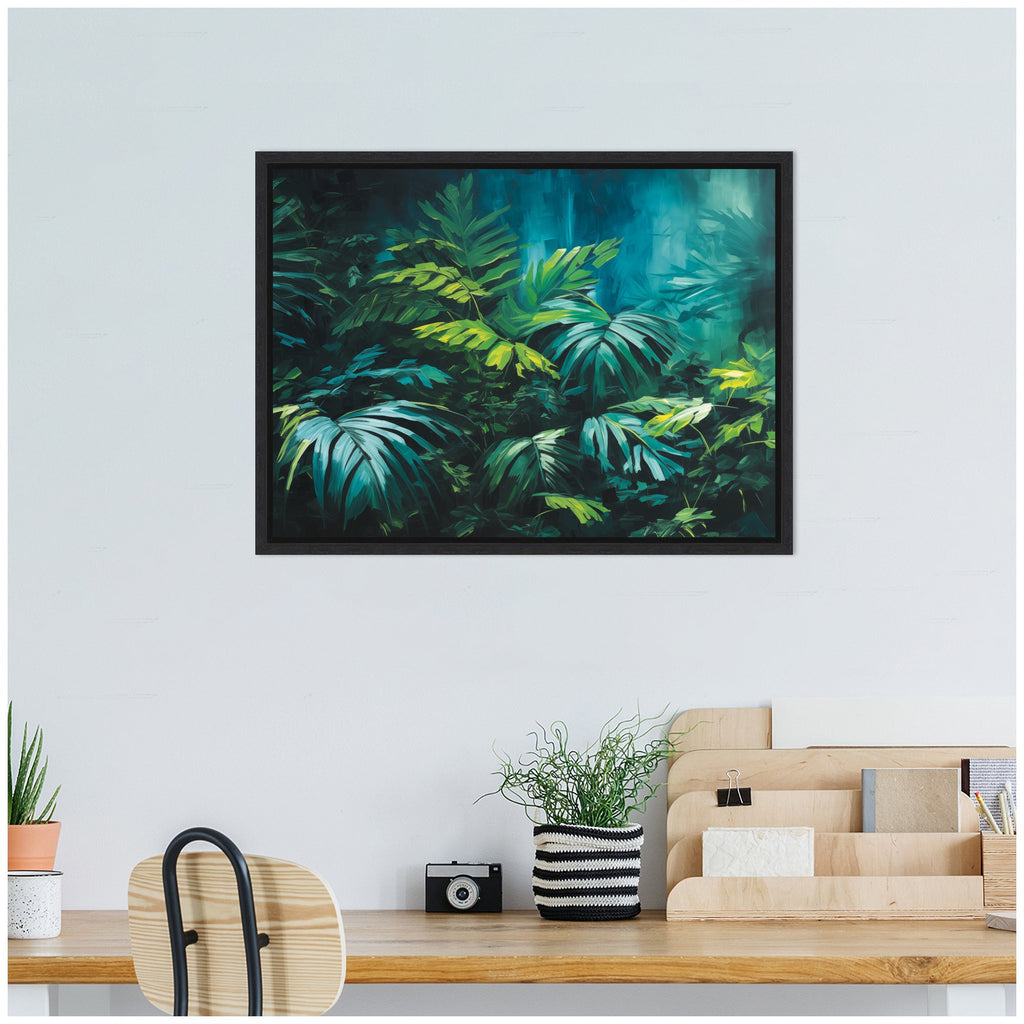 Sylvie Midnight Tropics Lush Landscape Framed Canvas by The Creative Bunch Studio