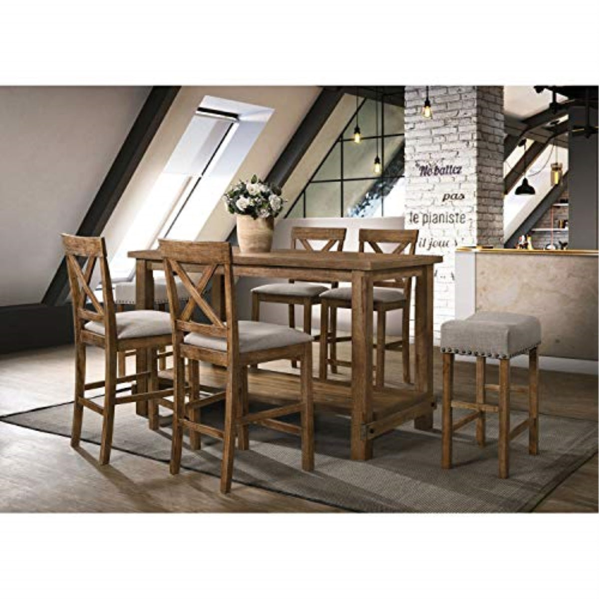 Ergode Counter Height Stool (Set2) Tan Linen & Weathered Oak