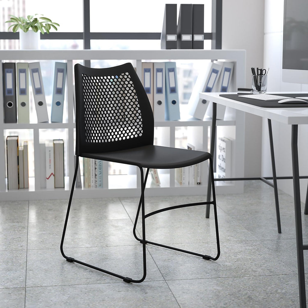 Flash Furniture Hercules Series 661 Lb. Capacity Navy Stack Chair With Air-Vent Back And Gray Powder Coated Sled Base