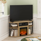 Furinno Jensen Open Storage Corner Fireplace TV Entertainment Center with Plastic Poles for TV up to 55 Inch, Flagstaff Oak/Black