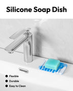 Jomeech Bathroom Soap Dish, Silicone Soap Holder For Bar Soap, Pack Of 2 (Blue & White)