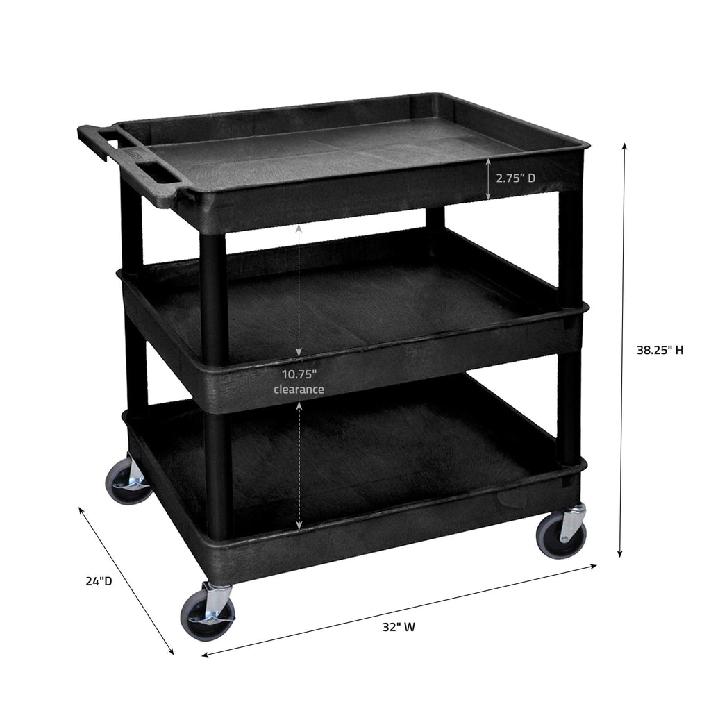 Luxor Tc111-B Large Tub Cart - Three Shelves