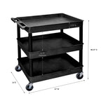 Luxor Tc111-B Large Tub Cart - Three Shelves